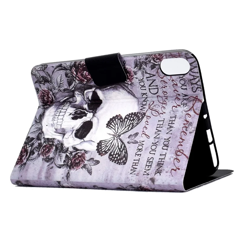 For iPad (2025) / 10.9 (2022) Pattern Printing PU Leather Tablet Case Fold Stand Magnetic Flip Cover with Card Holder - Skull