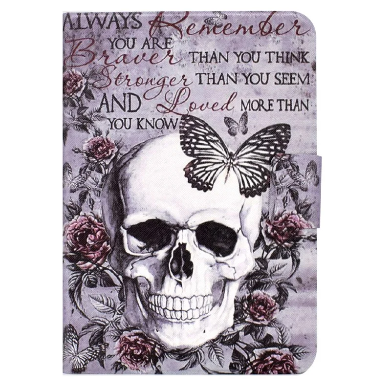 For iPad (2025) / 10.9 (2022) Pattern Printing PU Leather Tablet Case Fold Stand Magnetic Flip Cover with Card Holder - Skull