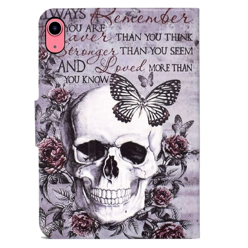 For iPad (2025) / 10.9 (2022) Pattern Printing PU Leather Tablet Case Fold Stand Magnetic Flip Cover with Card Holder - Skull