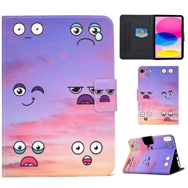 Pour Ipad 10.9 (2022) / Ipad 10e Génération Motif Imprimer le Boîtier de Tablette en Cuir PU Pliant Support de Couverture de Flip Magnétique Avec Support de Carte - Expression Faciale
