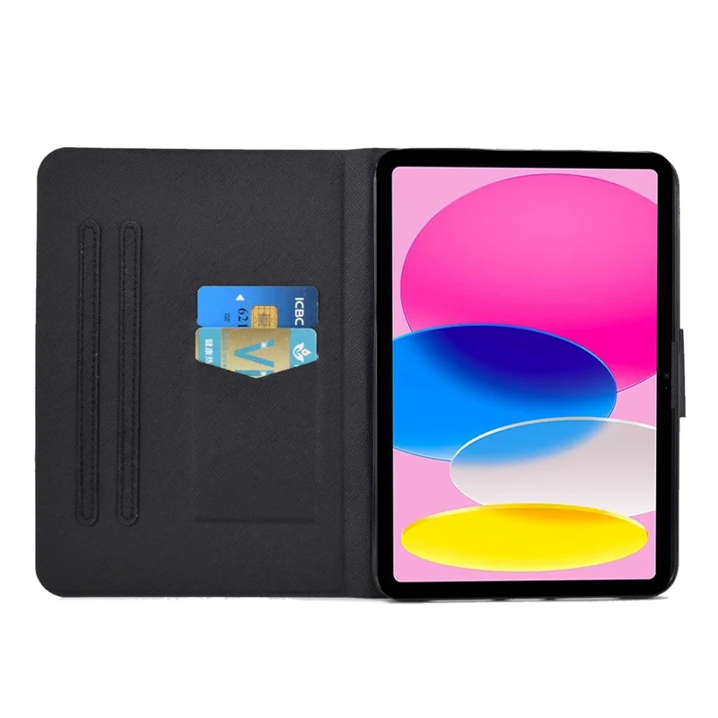 For iPad (2025) / 10.9 (2022) Pattern Printing PU Leather Tablet Case Fold Stand Magnetic Flip Cover with Card Holder - Three Giraffes