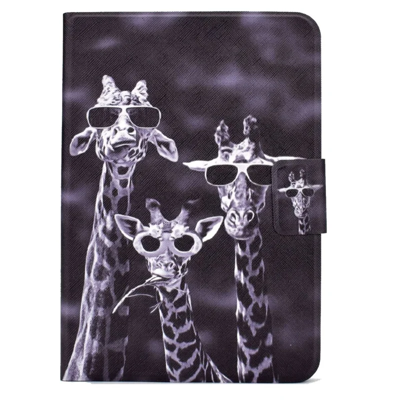 For iPad (2025) / 10.9 (2022) Pattern Printing PU Leather Tablet Case Fold Stand Magnetic Flip Cover with Card Holder - Three Giraffes