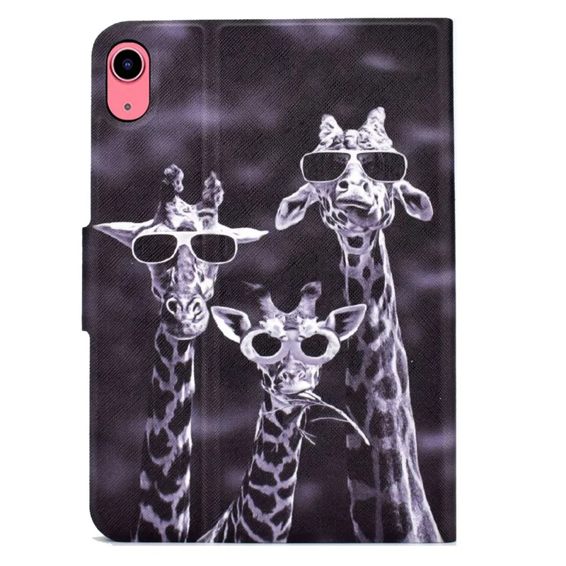 For iPad (2025) / 10.9 (2022) Pattern Printing PU Leather Tablet Case Fold Stand Magnetic Flip Cover with Card Holder - Three Giraffes