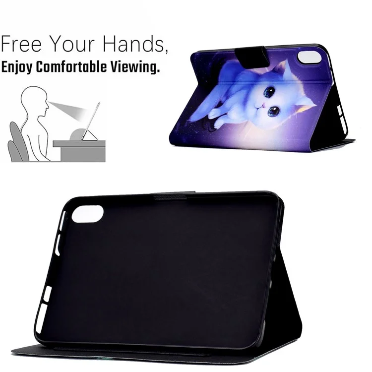 Per iPad 10.9 (2022) / iPad 10a Gen Custodia Tablet in Pelle PU con Stampa a Motivi Pieghevole con Supporto Magnetico Flip e Porta Carte - Gatto
