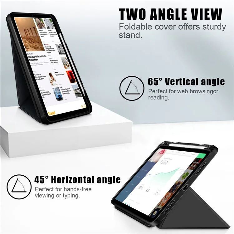 Для iPad 10.9 (2022) / iPad 10-го поколения Origami Stand PU Leather Tablet Case Auto Wake / Sleep Pen Slot Protective Cover - Black