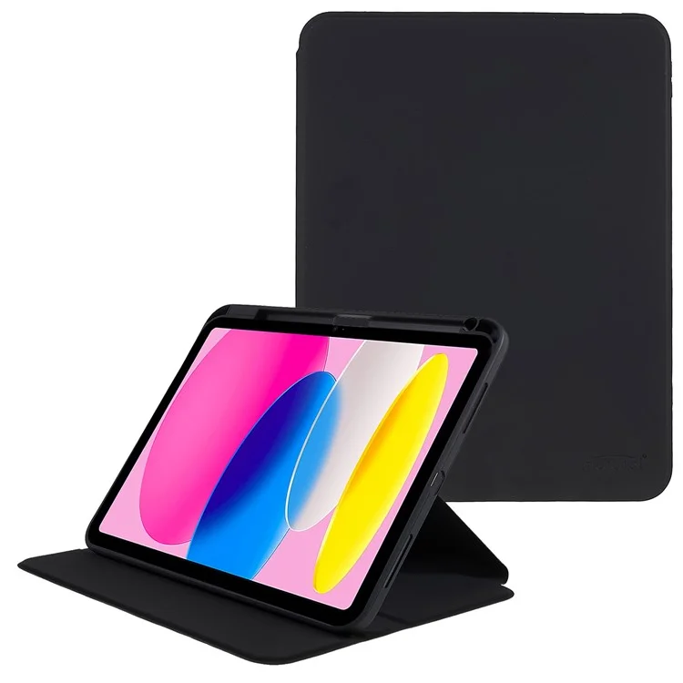MUTURAL für iPad 10.9 (2022) PU-Leder-Ständer-Tablettenhülle, klare transparente Rückseite, stoßfester Schutzkoffer mit Stifthalter - Schwarz