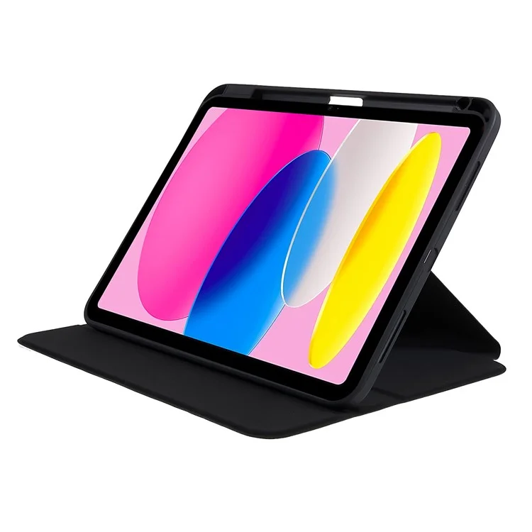 MUTURAL für iPad 10.9 (2022) PU-Leder-Ständer-Tablettenhülle, klare transparente Rückseite, stoßfester Schutzkoffer mit Stifthalter - Schwarz