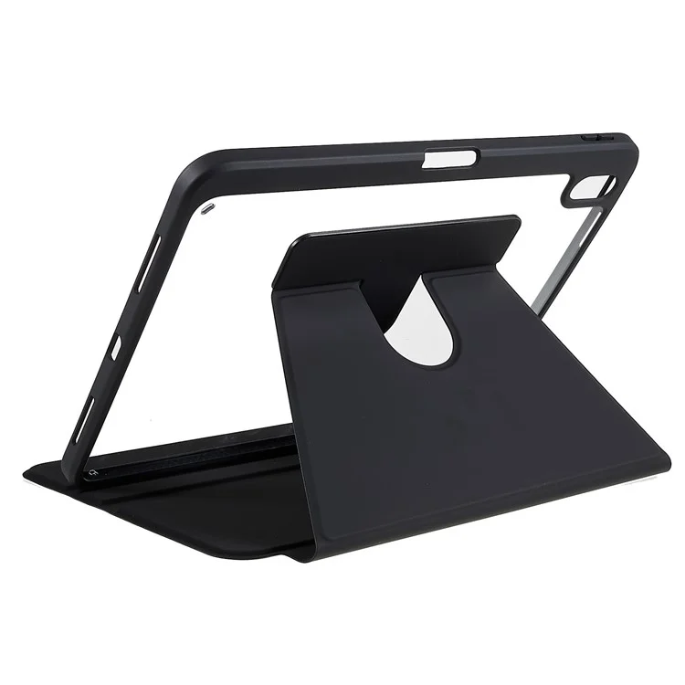MUTURAL für iPad 10.9 (2022) PU-Leder-Ständer-Tablettenhülle, klare transparente Rückseite, stoßfester Schutzkoffer mit Stifthalter - Schwarz