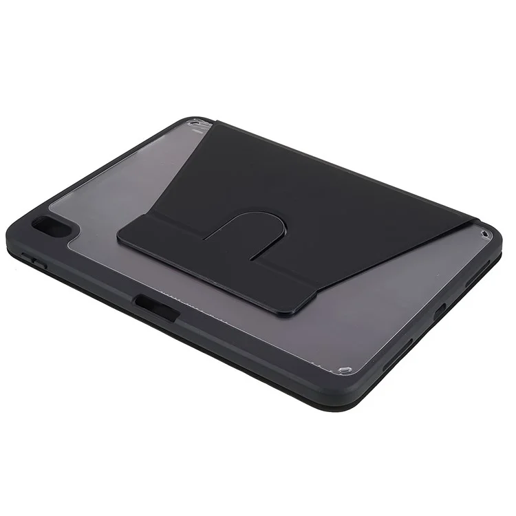 MUTURAL für iPad 10.9 (2022) PU-Leder-Ständer-Tablettenhülle, klare transparente Rückseite, stoßfester Schutzkoffer mit Stifthalter - Schwarz