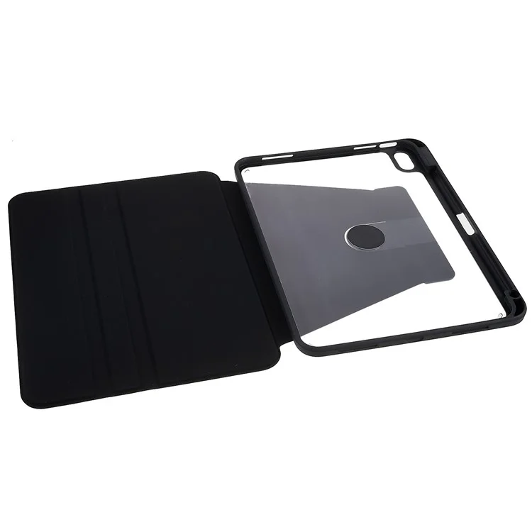 MUTURAL für iPad 10.9 (2022) PU-Leder-Ständer-Tablettenhülle, klare transparente Rückseite, stoßfester Schutzkoffer mit Stifthalter - Schwarz