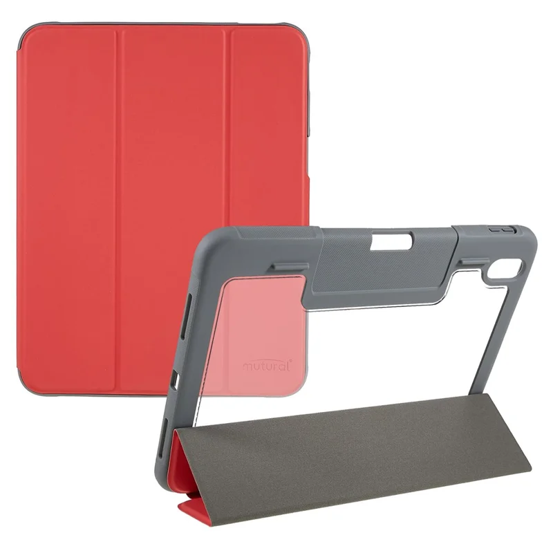 MUTURAL Hard PC TPU Leather Case for iPad (2025) / 10.9 (2022) Shockproof Cover Tablet Case with Tri-Fold Stand - Red