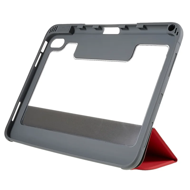 MUTURAL Hard PC TPU Leather Case for iPad (2025) / 10.9 (2022) Shockproof Cover Tablet Case with Tri-Fold Stand - Red