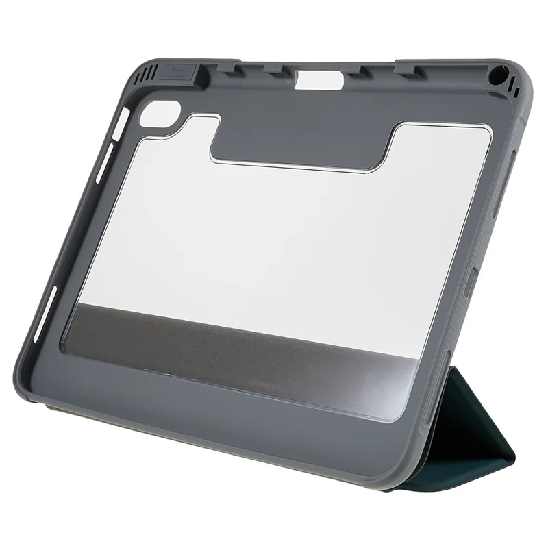 MUTURAL Hard PC TPU Leather Case for iPad (2025) / 10.9 (2022) Shockproof Cover Tablet Case with Tri-Fold Stand - Blackish Green