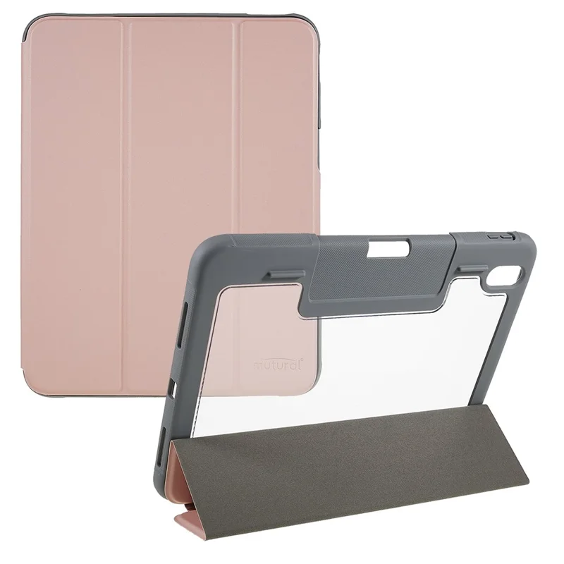 MUTURAL Hart-PC-TPU-Lederhülle für iPad (2025) / 10,9 (2022) stoßfest Schutzhülle kratzfest Tablet-Hülle mit Dreifach-Faltschutz – Roségold
