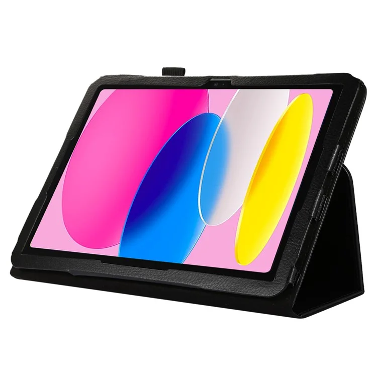 Litchi Texture PU Leather Case pour iPad 10.9 (2022), Étui de protection pliable Auto Wake / Sleep - Noir