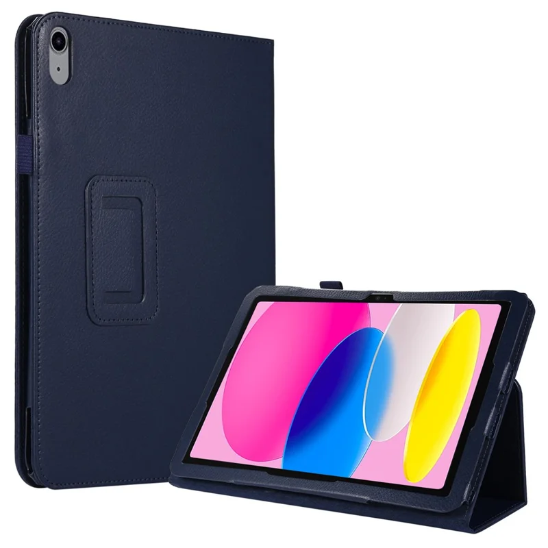Litchi Texture PU Leather Case for iPad (2025) / 10.9 (2022) Stand Auto Wake / Sleep Protective Tablet Cover - Dark Blue