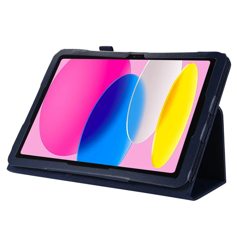 Litchi Texture PU Leather Case for iPad (2025) / 10.9 (2022) Stand Auto Wake / Sleep Protective Tablet Cover - Dark Blue