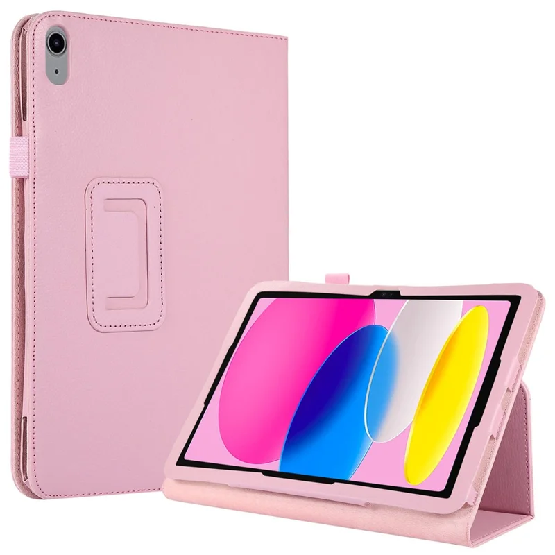 Litchi Texture PU Leather Case for iPad (2025) / 10.9 (2022) Stand Auto Wake / Sleep Protective Tablet Cover - Pink