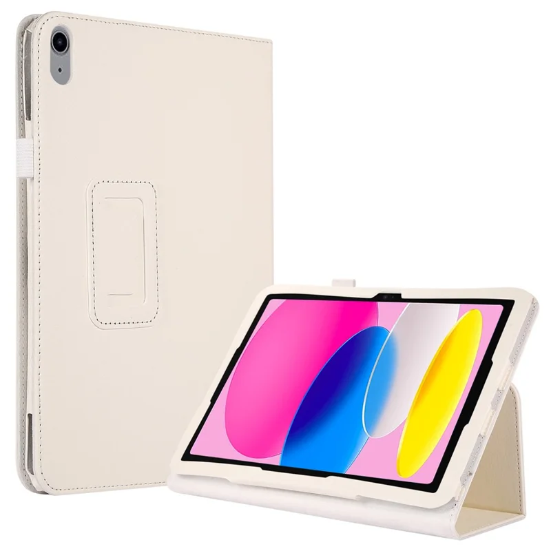 Litchi Texture PU Leather Case for iPad (2025) / 10.9 (2022) Stand Auto Wake / Sleep Protective Tablet Cover - White