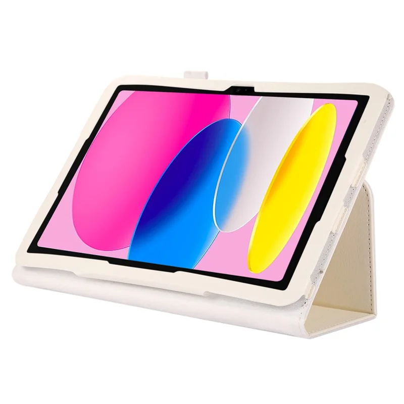 Litchi Texture PU Leather Case for iPad (2025) / 10.9 (2022) Stand Auto Wake / Sleep Protective Tablet Cover - White