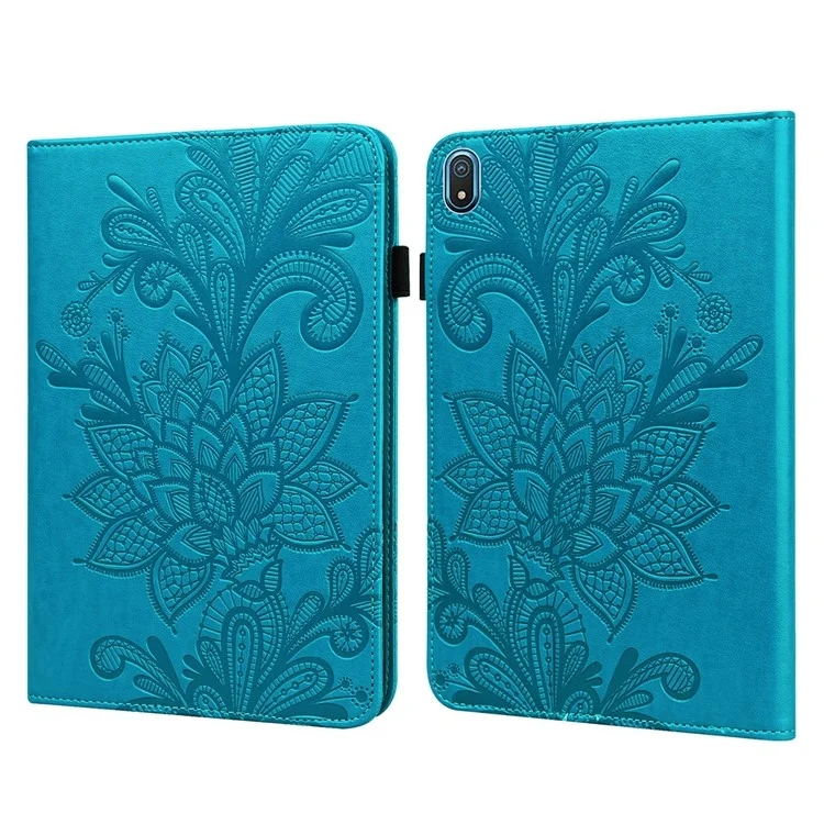 For Nokia T20 Flower Imprinting Tablet Cover Stand Wallet PU Leather + Inner TPU Protective Case - Blue