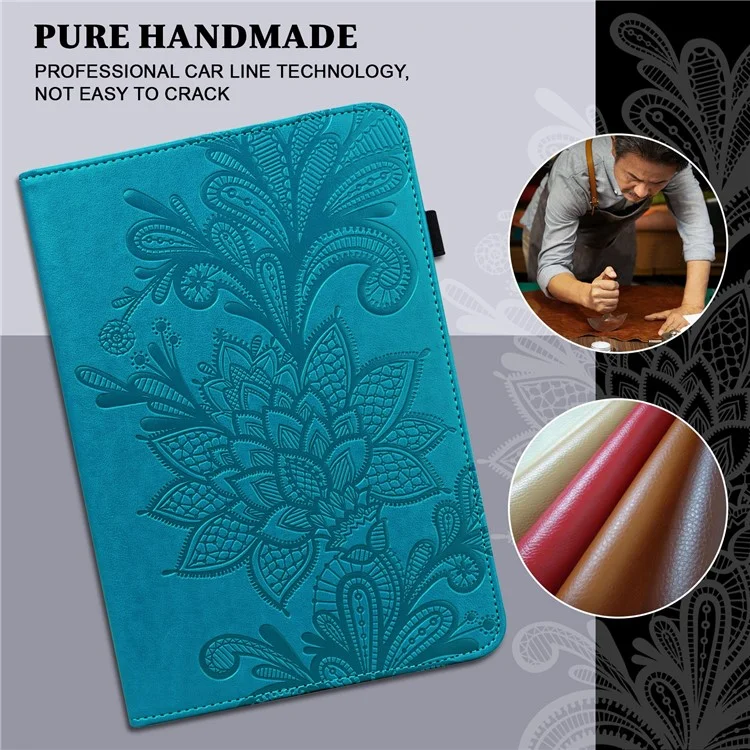 For Nokia T20 Flower Imprinting Tablet Cover Stand Wallet PU Leather + Inner TPU Protective Case - Blue