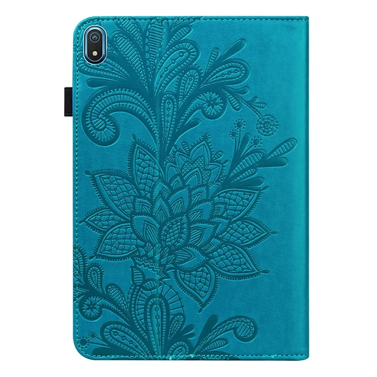 For Nokia T20 Flower Imprinting Tablet Cover Stand Wallet PU Leather + Inner TPU Protective Case - Blue