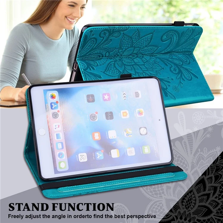 For Nokia T20 Flower Imprinting Tablet Cover Stand Wallet PU Leather + Inner TPU Protective Case - Blue