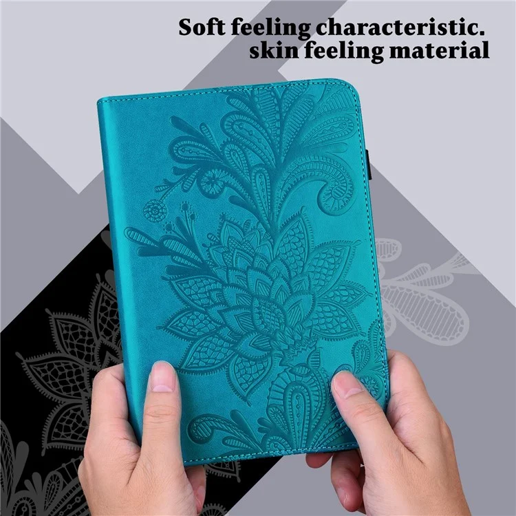 For Nokia T20 Flower Imprinting Tablet Cover Stand Wallet PU Leather + Inner TPU Protective Case - Blue