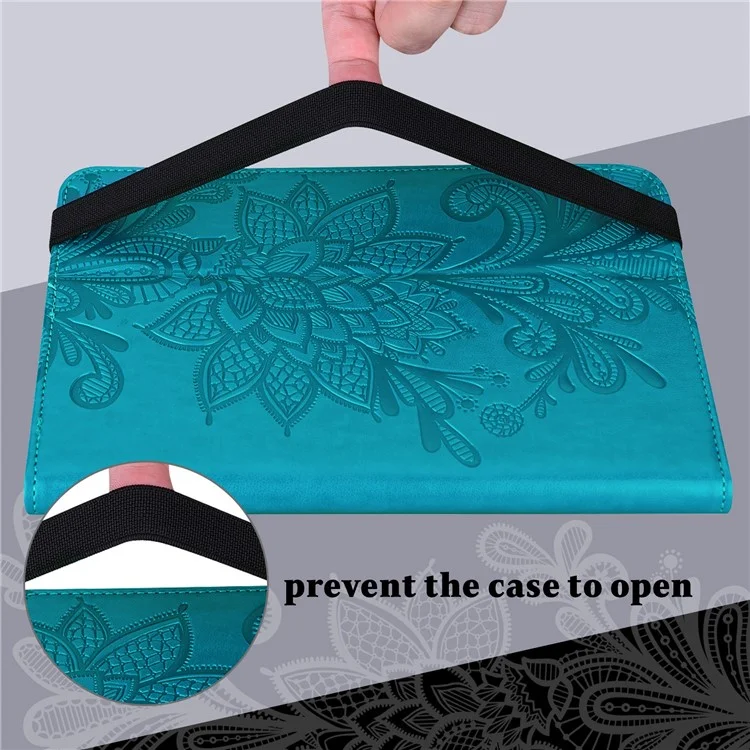 For Nokia T20 Flower Imprinting Tablet Cover Stand Wallet PU Leather + Inner TPU Protective Case - Blue