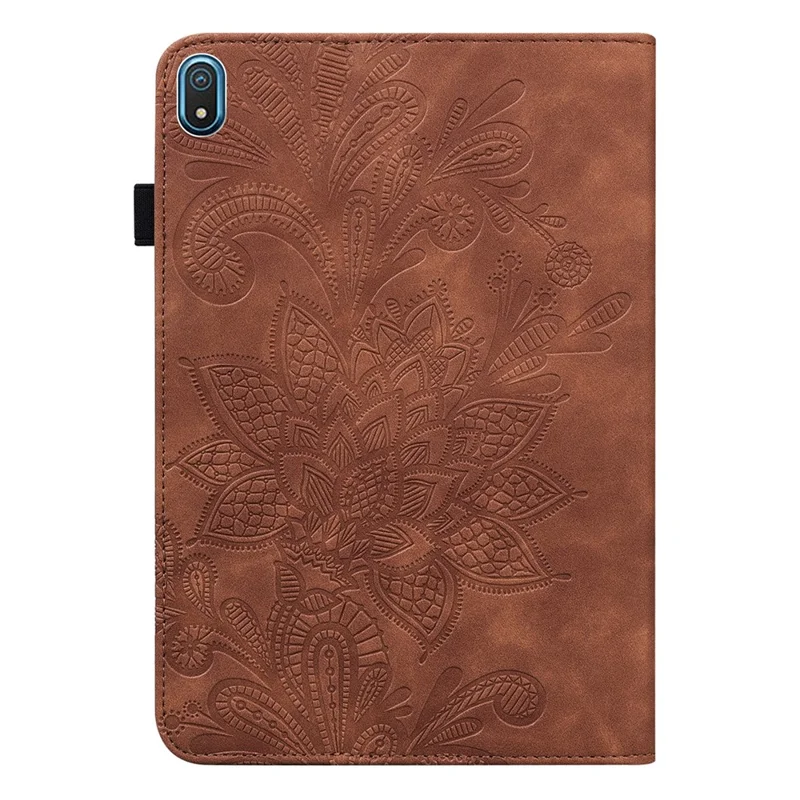 For Nokia T20 Flower Imprinting Tablet Cover Stand Wallet PU Leather + Inner TPU Protective Case - Brown
