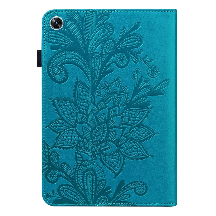 Für Oppo Pad Air Flower Spruding Tablet Protective Case PU Leder Schockdicht Verstellbarer Ständer Brieftasche Mit Gummiband - Blau