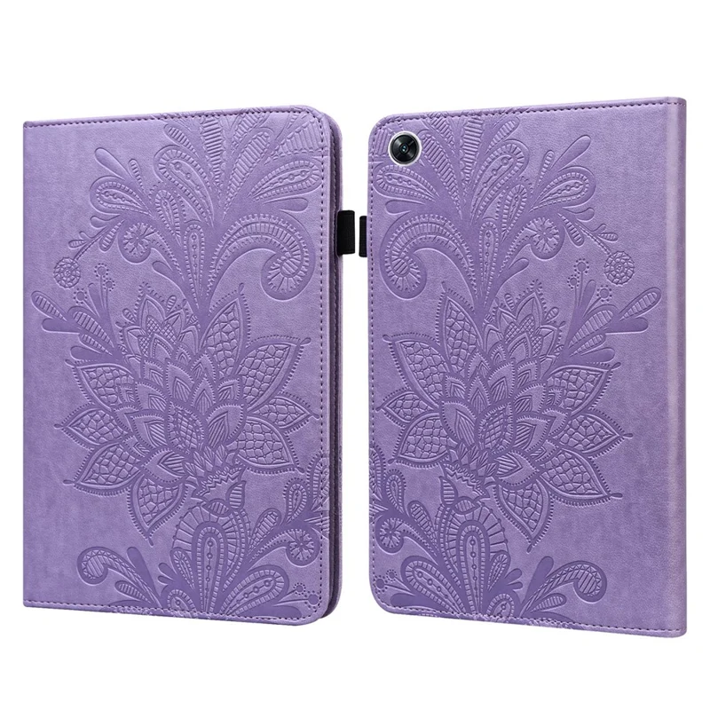 For Oppo Pad Air Flower Imprinting Tablet Protective Case PU Leather Shockproof Adjustable Stand Wallet Cover with Elastic Band - Purple