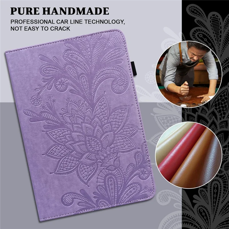 For Oppo Pad Air Flower Imprinting Tablet Protective Case PU Leather Shockproof Adjustable Stand Wallet Cover with Elastic Band - Purple