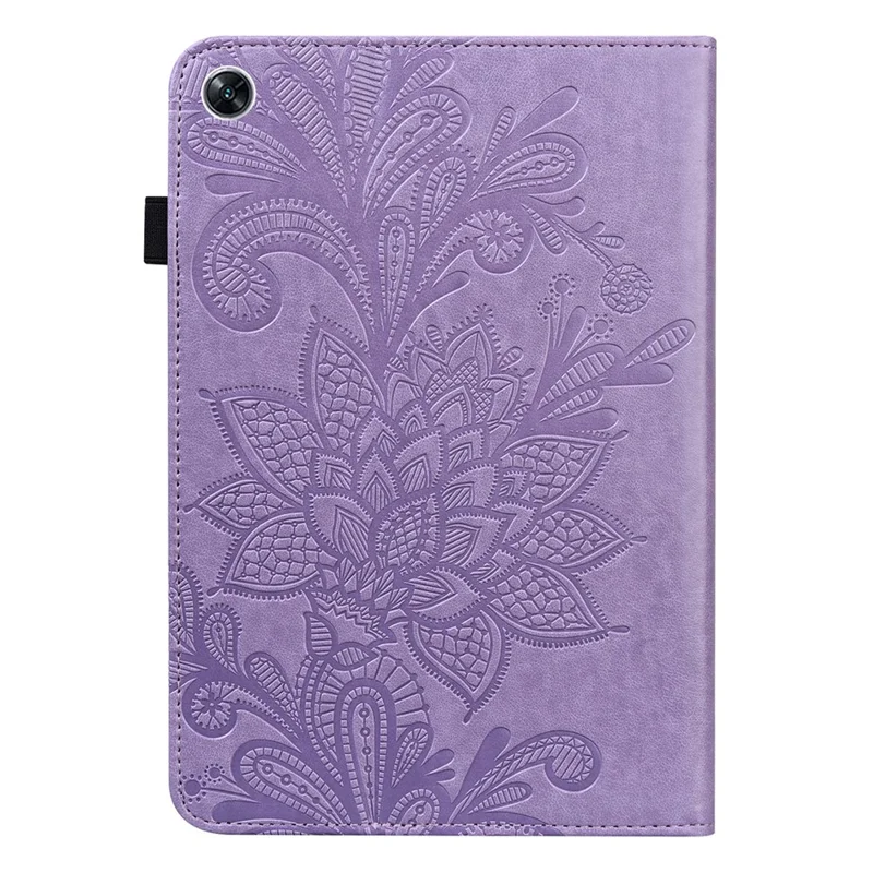 For Oppo Pad Air Flower Imprinting Tablet Protective Case PU Leather Shockproof Adjustable Stand Wallet Cover with Elastic Band - Purple