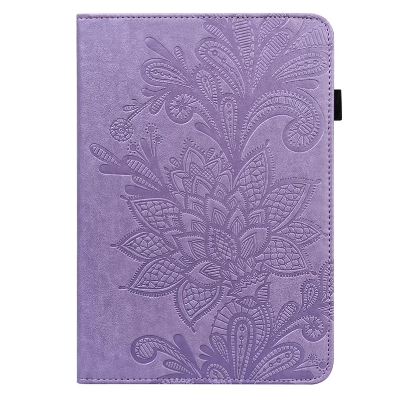 For Oppo Pad Air Flower Imprinting Tablet Protective Case PU Leather Shockproof Adjustable Stand Wallet Cover with Elastic Band - Purple