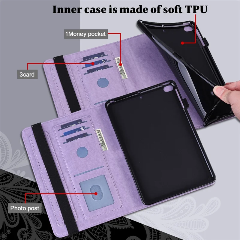For Oppo Pad Air Flower Imprinting Tablet Protective Case PU Leather Shockproof Adjustable Stand Wallet Cover with Elastic Band - Purple