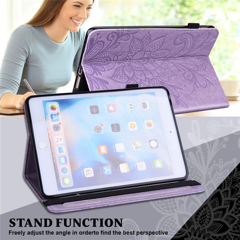 For Oppo Pad Air Flower Imprinting Tablet Protective Case PU Leather Shockproof Adjustable Stand Wallet Cover with Elastic Band - Purple