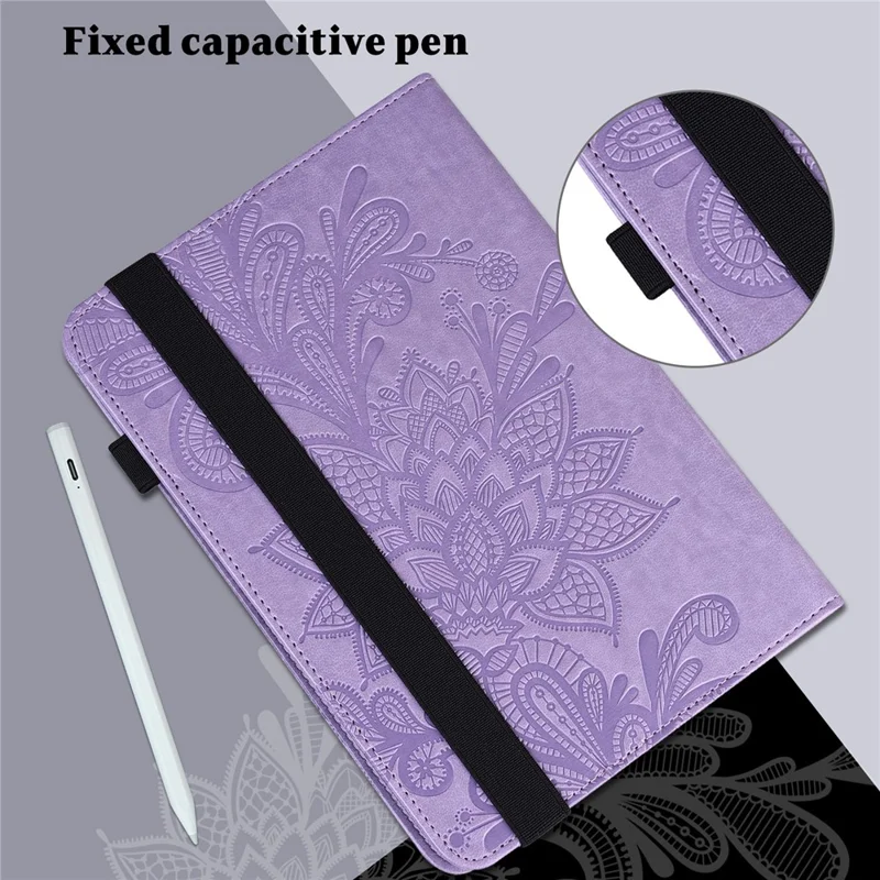 For Oppo Pad Air Flower Imprinting Tablet Protective Case PU Leather Shockproof Adjustable Stand Wallet Cover with Elastic Band - Purple