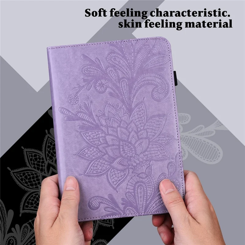 For Oppo Pad Air Flower Imprinting Tablet Protective Case PU Leather Shockproof Adjustable Stand Wallet Cover with Elastic Band - Purple