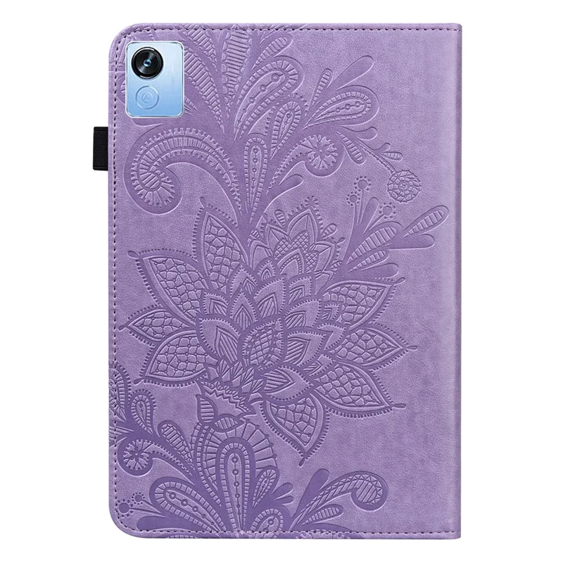 For Realme Pad X Flower Imprinting Foldable Stand Tablet Wallet Case PU Leather Drop-proof Cover with Elastic Band - Purple