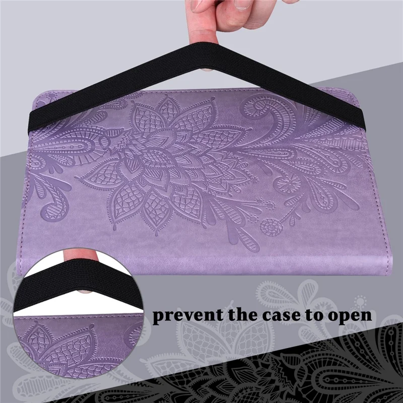 For Realme Pad X Flower Imprinting Foldable Stand Tablet Wallet Case PU Leather Drop-proof Cover with Elastic Band - Purple