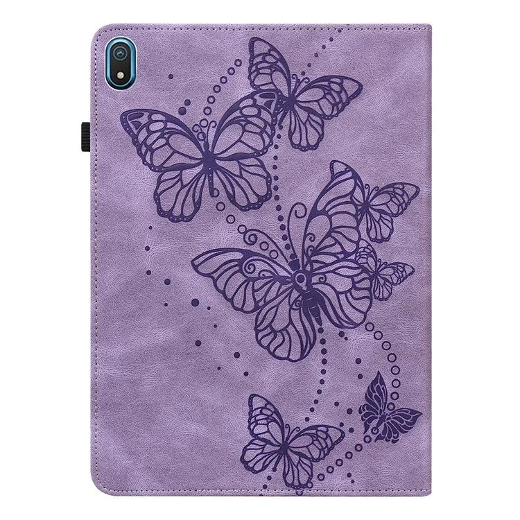 Pour Nokia T20 Butterfly Imprinted Tablet Stand Case PU Leather Card Holder Shockproof Cover with Elastic Band - Violet