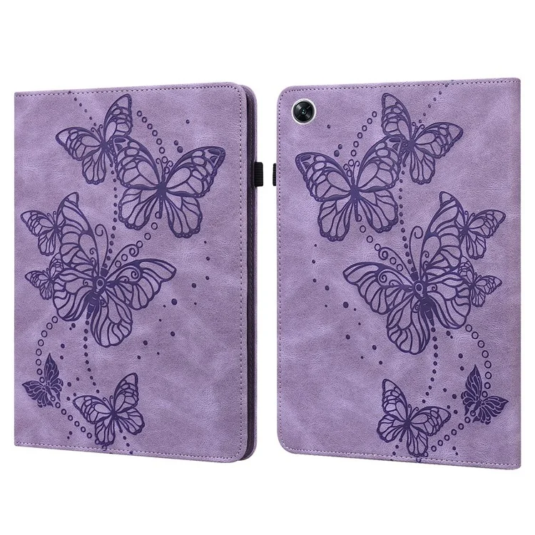 For Oppo Pad Air PU Leather Card Holder Protective Cover Butterfly Imprinted Tablet Foldable Stand Case with Elastic Band - Purple