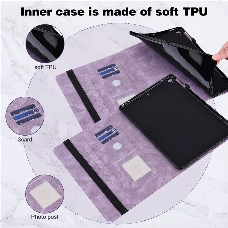 For Realme Pad X Butterfly Imprinted Tablet Full Protection Stand Case PU Leather Card Holder Cover with Elastic Band - Purple