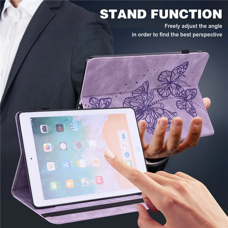 For Realme Pad X Butterfly Imprinted Tablet Full Protection Stand Case PU Leather Card Holder Cover with Elastic Band - Purple