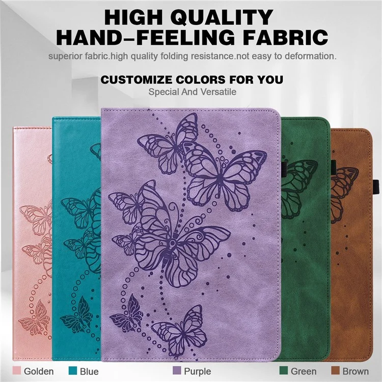 For Xiaomi Redmi Pad Butterfly Imprinted PU Leather Card Holder Protective Cover Foldable Stand Anti-drop Case with Elastic Band - Purple