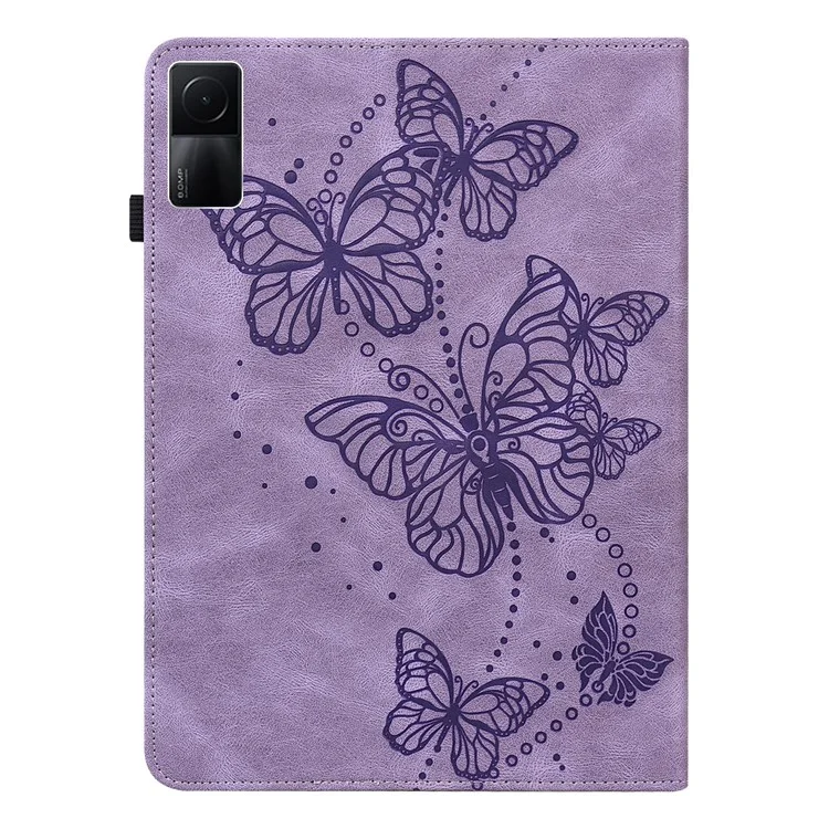 For Xiaomi Redmi Pad Butterfly Imprinted PU Leather Card Holder Protective Cover Foldable Stand Anti-drop Case with Elastic Band - Purple