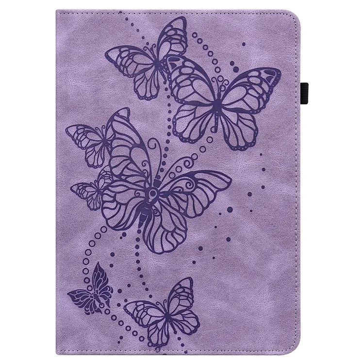 Para Xiaomi Redmi Pad Borboleta Impressa Capa Protetora de Couro PU com Suporte Dobrável Anti-queda com Faixa Elástica - Roxo