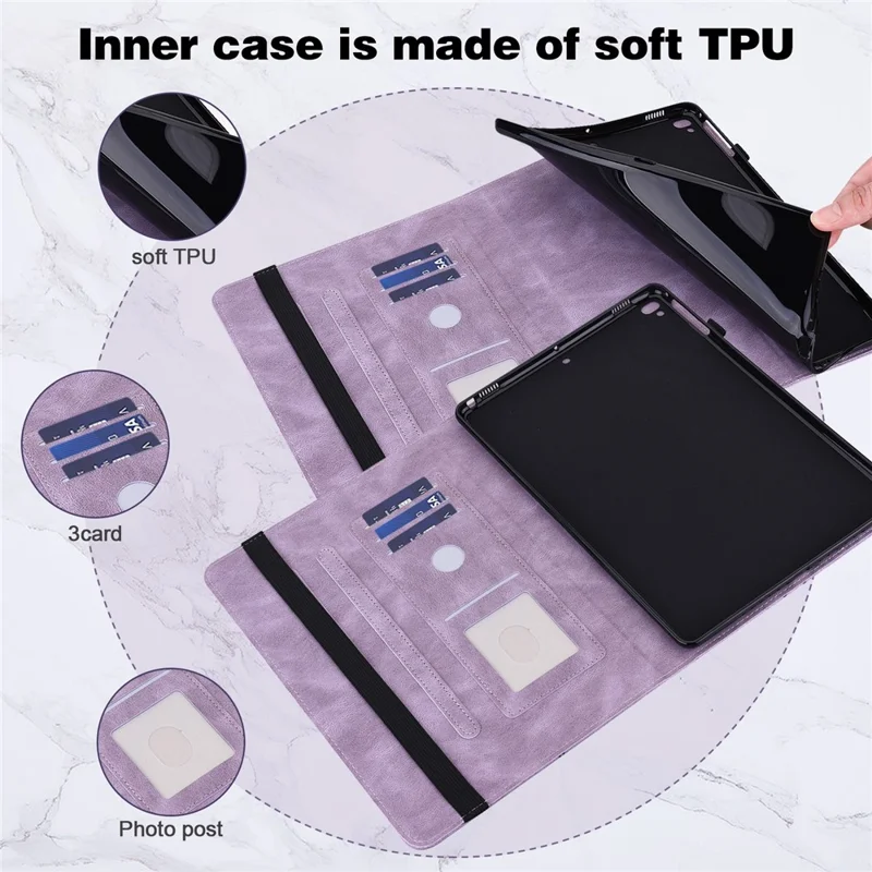 For Xiaomi Redmi Pad Butterfly Imprinted PU Leather Card Holder Protective Cover Foldable Stand Anti-drop Case with Elastic Band - Purple